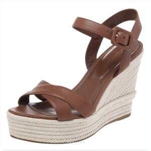 SERGIO ROSSI Platform Espadrille Wedge Leather Sandals 39.5 (US 8.5-9.5)